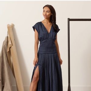 Modern Citizen Chloe Linen Satin Pleated Dress - S